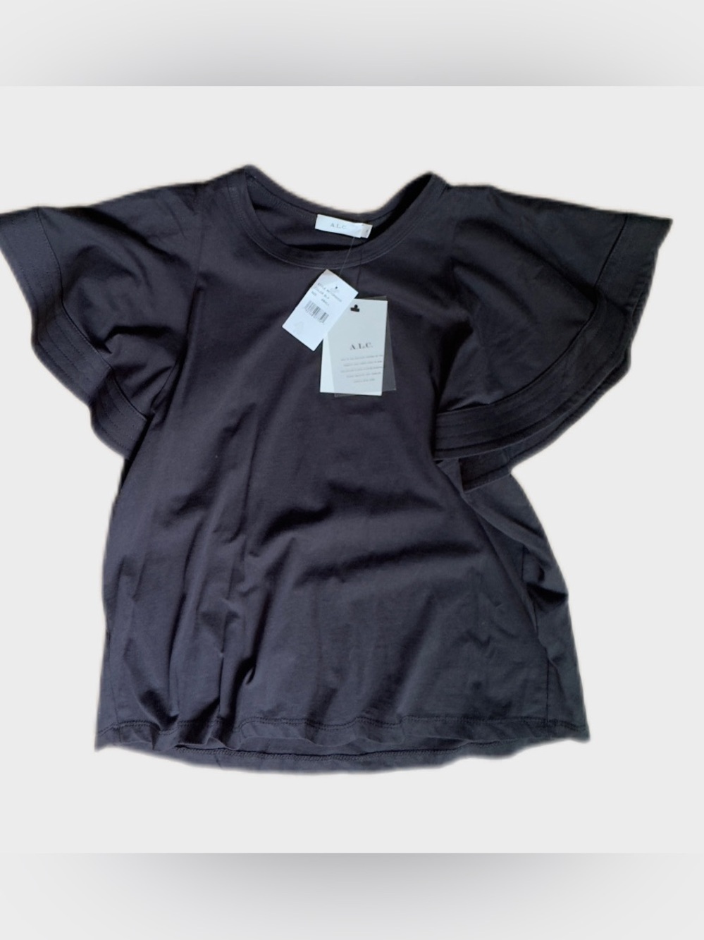 NWT A.L.C. Black Lucinda Ruffle Sleeve Tee Small - Picture 2 of 5